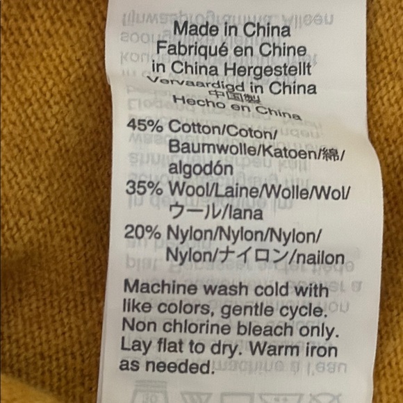 J. Crew Factory Teddie Mustard color wool cotton blend Crew Neck Sweater - Picture 3 of 4